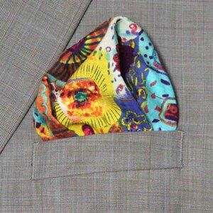 Gascoigne Hand Stitched Cotton Pocket Square Multicolor Abstract Men's